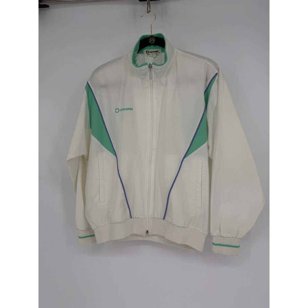Vintage Converse Track Jacket White Green Purple Full Zip Windbreaker Womens XL